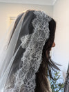 GAYLE - Alencon/French lace Mantilla Wedding Veil, Cathedral Alencon/French lace Mantilla Wedding Veil,  1 tier cathedral Mantilla Lace Veil,Lace Mantilla Bridal Veil in Cathedral