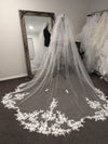 Stella - Scalloped Lace Wedding Veil, Royal Cathedral Length Wedding Veil, Two Tier Floral Lace Veil with Clear sequins, Sequined Lace Veil, Cathedral lace Veil