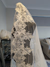 Amber - Alencon/French lace Mantilla Wedding Veil, Cathedral Alencon/French lace Mantilla Wedding Veil,  1 tier cathedral Mantilla Lace Veil,Lace Mantilla Bridal Veil in Cathedral