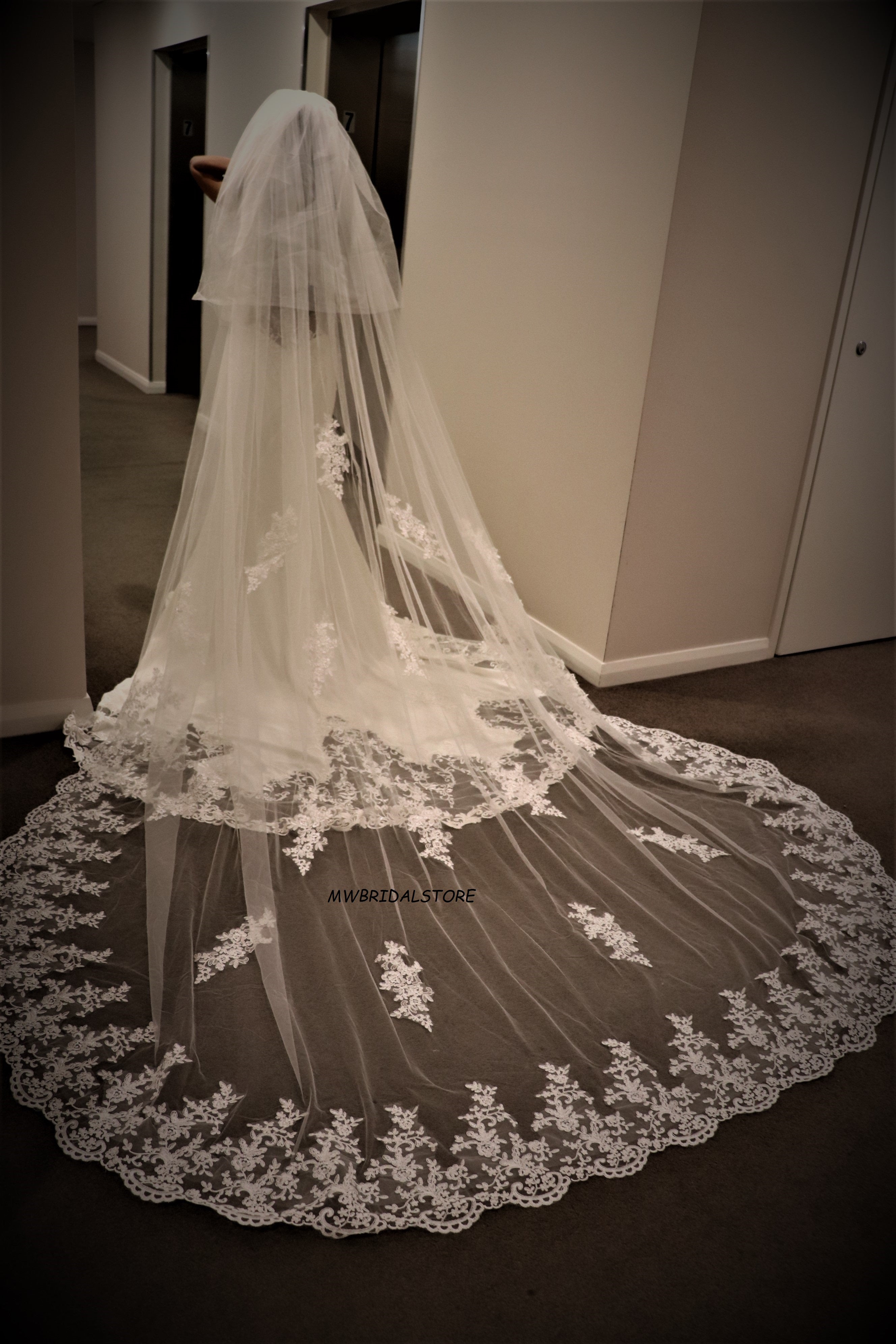 Two tier cathedral Lace Veil, Lace Floral Veil in Cathedral, Lace long Wedding  Veil in Sydney – MWBRIDALSTORE