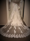 ELLISE - Floral Lace Cathedral Wedding Veil, Bridal Cathedral veil with Comb, Two tier Wedding Veil, Wedding Drop style Veil