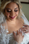 MARIAN -Mantilla Wedding Cathedral Veil, Lace Wedding Veil, 5 meter Royal Cathedral Length Wedding Veil, 7 meter Single Tier Floral Lace Veil, 10 meter Ivory Veil, Luxury 10m Cathedral lace Veil