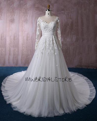 Floral Wedding Dress |  Bridal Gown with Sleeves | Custom Designed | SHARON