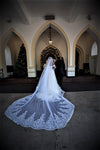 Ivory, White Bridal Veil, Sequined Lace Veil, Cathrdral Length Bridal Veil, Cathedral Length Lace Sequined Veil, Floor Length Wedding Veil, Tulle Wedding -  ELLIA