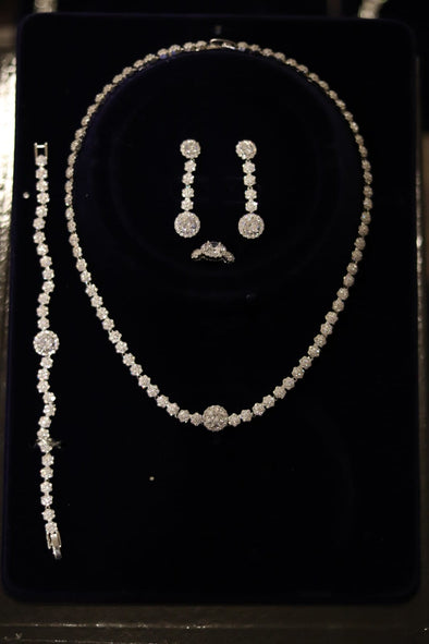 Cubic Zirconium jewelry Set, Bridal Wedding Jewelry Set Silver, Wedding Jewelry Set for Brides, Bridal Earrings Necklace ring Bracelet Set, Wedding Jewelry