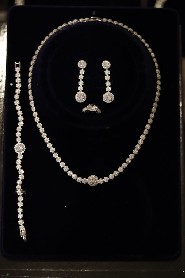 Cubic Zirconium jewelry Set, Bridal Wedding Jewelry Set Silver, Wedding Jewelry Set for Brides, Bridal Earrings Necklace ring Bracelet Set, Wedding Jewelry