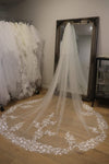 3D Floral Lace Wedding Cathedral Veil, Royal Cathedral Length Flower Wedding Veil, Two Tier Floral Lace Veil, 3/5/7/10 meter Ivory Veil, Cathedral lace Veil LAURA