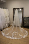 3D Floral Lace Wedding Cathedral Veil, Royal Cathedral Length Flower Wedding Veil, Two Tier Floral Lace Veil, 3/5/7/10 meter Ivory Veil, Cathedral lace Veil LAURA