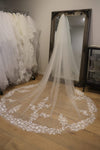 3D Floral Lace Wedding Cathedral Veil, Royal Cathedral Length Flower Wedding Veil, Two Tier Floral Lace Veil, 3/5/7/10 meter Ivory Veil, Cathedral lace Veil LAURA