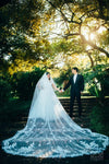 Custom Floral Veil, Lace wedding veil, Two Tier lace Veil, Cathedral Wedding Veil - MARSHA