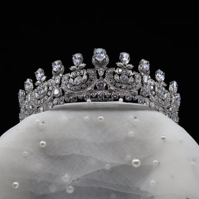 DEBRA Vintage-Inspired Silver Cubic Zirconia Bridal Tiara – Elegant Wedding Crown