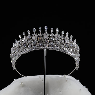 GRAZIELA Intricate Silver Crystal Bridal Tiara – Handcrafted Wedding Crown