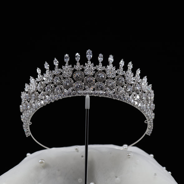 GRAZIELA Intricate Silver Crystal Bridal Tiara – Handcrafted Wedding Crown