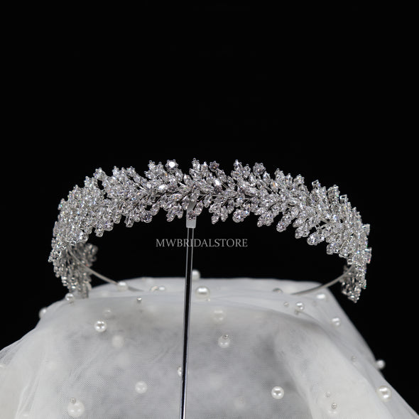 Cubic Zirconia tiara, Crown Bridal tiara, Wedding crown, Bridal hair accessory, Wedding Headpiece, Floral tiara, CZ Wedding tiara, Bridal headband-MEG
