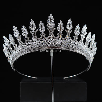 BROOKE - Royal Silver Wedding Crown – Elegant Queen Bridal Tiara