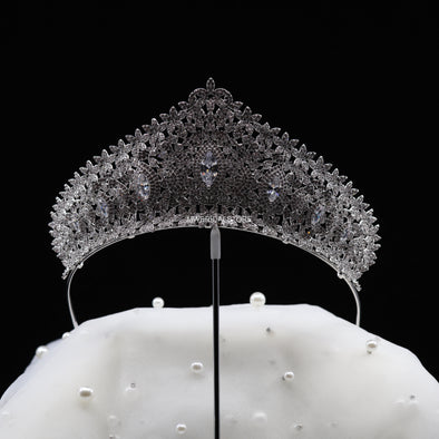 DENA - Royal Silver Cubic Zirconia Bridal Tiara – Elegant Wedding Crown