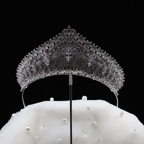 DENA - Royal Silver Cubic Zirconia Bridal Tiara – Elegant Wedding Crown