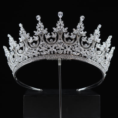 Bridal Tiaras & Bridal Crowns, Wedding Crowns & Headpieces, Bridal Wedding Tiaras, Cubic Zirconia Crystal Rhinestone Tiara, Huge Sparkling Wedding Crown - CAROL