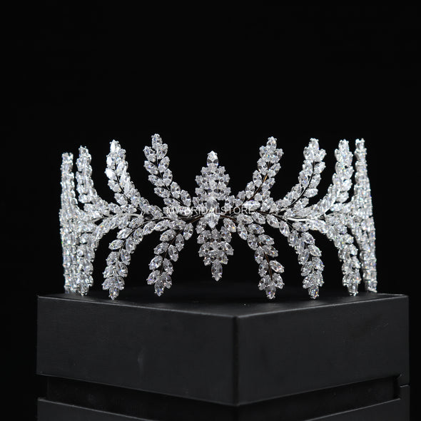 Cubic Zirconia tiara, Crown Bridal tiara, Wedding crown, Bridal hair accessory, Wedding Headpiece, Floral tiara, CZ Wedding tiara, Bridal headband-CARRINE
