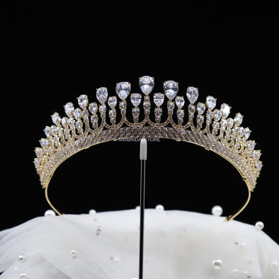 RASHA Luxury Gold Bridal Tiara – Regal Queen Wedding Crown
