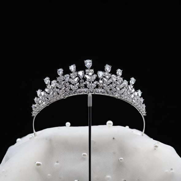 CUBIC ZIRCONIA TIARA, Silver Bridal Tiara, GOLD WEDDING TIARA, Wedding crown, Bridal crown, Bridal tiara, Wedding tiara, Bridal hairpiece, Rhinestone tiara, Rhinestone crown,  Crystal headband, Bridal hairpiece - ELENA