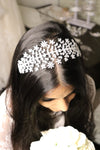 Juliet rhinestone wedding headpiece styled with a classic bridal updo.