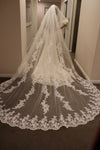 Ready to Ship Veil (Rush Order) -Floral Lace Cathedral Wedding Veil, Bridal Cathedral veil with Comb, Two tier Wedding Veil, Wedding Drop style Veil ELLISE