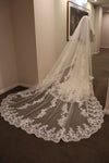 Ready to Ship Veil (Rush Order) -Floral Lace Cathedral Wedding Veil, Bridal Cathedral veil with Comb, Two tier Wedding Veil, Wedding Drop style Veil ELLISE
