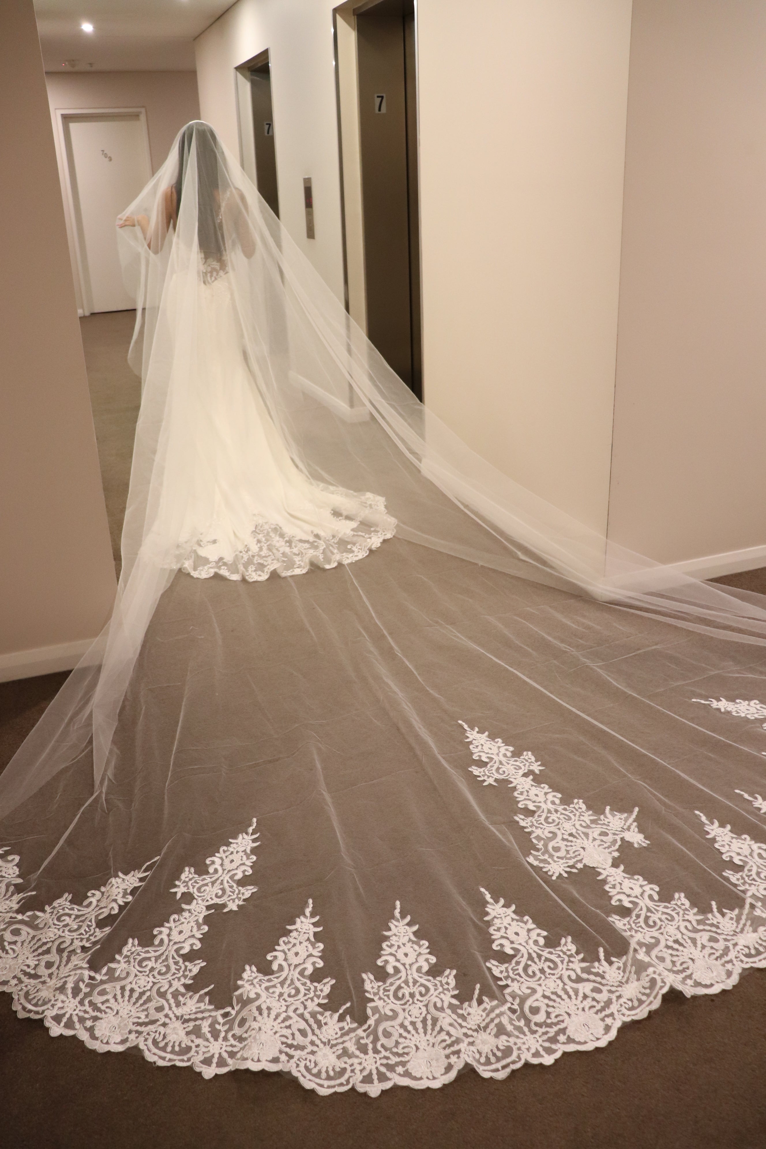 Two tier cathedral Lace Veil, Lace Floral Veil in Cathedral, Lace long  Wedding Veil in Sydney – MWBRIDALSTORE