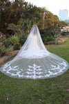 Lace Wedding Cathedral Veil, Ivory/ White Lace Cathedral Wedding Veil, Chapel Wedding Veil, Bridal Veil, Long Wedding Veil, White Wedding Veil, , WEDDING FLORAL LACE VEIL, FIONA