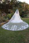 Lace Wedding Cathedral Veil, Ivory/ White Lace Cathedral Wedding Veil, Chapel Wedding Veil, Bridal Veil, Long Wedding Veil, White Wedding Veil, , WEDDING FLORAL LACE VEIL, FIONA