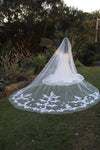 Lace Wedding Cathedral Veil, Ivory/ White Lace Cathedral Wedding Veil, Chapel Wedding Veil, Bridal Veil, Long Wedding Veil, White Wedding Veil, , WEDDING FLORAL LACE VEIL, FIONA
