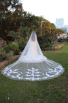 Lace Wedding Cathedral Veil, Ivory/ White Lace Cathedral Wedding Veil, Chapel Wedding Veil, Bridal Veil, Long Wedding Veil, White Wedding Veil, , WEDDING FLORAL LACE VEIL, FIONA