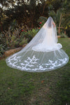 Lace Wedding Cathedral Veil, Ivory/ White Lace Cathedral Wedding Veil, Chapel Wedding Veil, Bridal Veil, Long Wedding Veil, White Wedding Veil, , WEDDING FLORAL LACE VEIL, FIONA