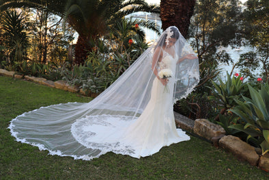 Lace Wedding Cathedral Veil, Ivory/ White Lace Cathedral Wedding Veil, Chapel Wedding Veil, Bridal Veil, Long Wedding Veil, White Wedding Veil, , WEDDING LACE DROP STYLE VEIL, RENETA