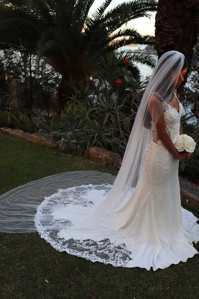 IRENE Rhinestone Veil, Ivory/ White Cathedral Wedding Veil with Crystals, Chapel Wedding Veil, Bridal Veil, Long Wedding Veil, White Wedding Veil, Cathedral Veil with rhinestones, Rhinestone Edge Cathedral Wedding Veil