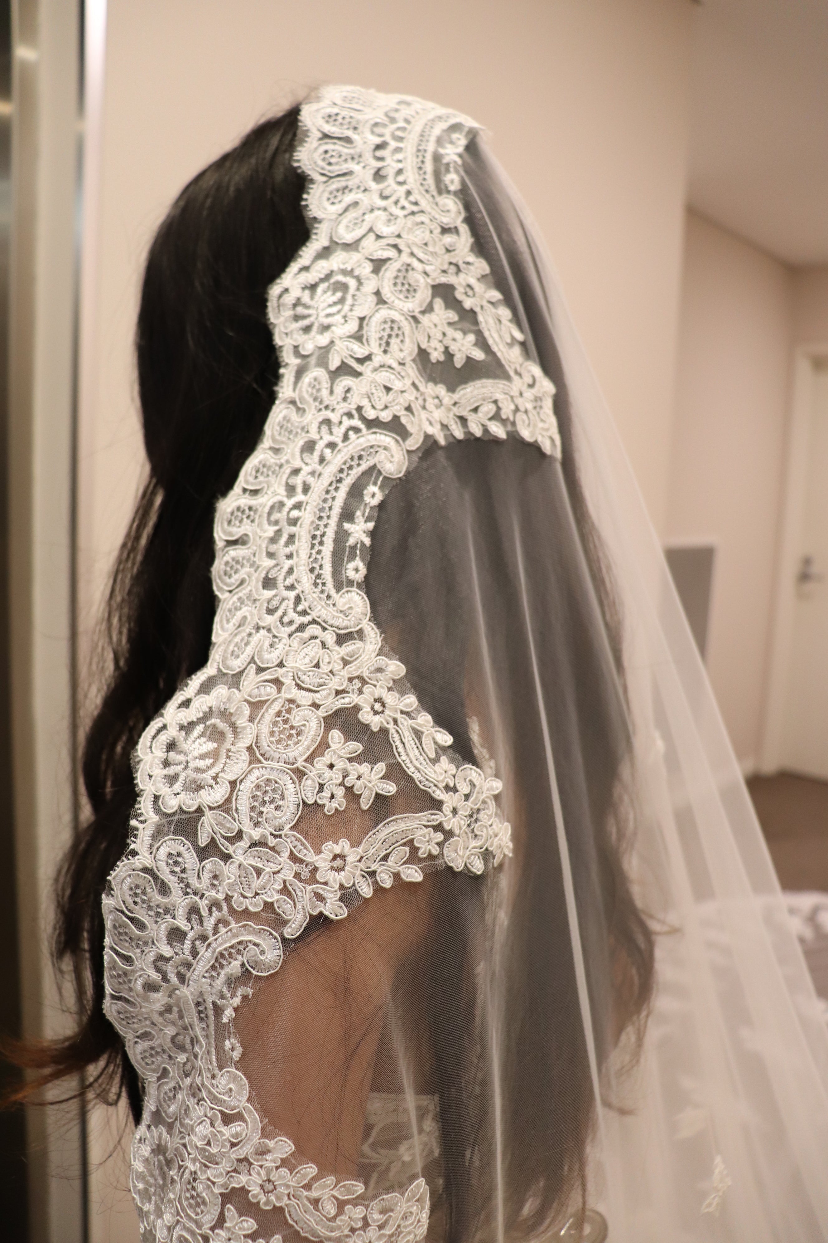 ACherieCouture Custom Royal Length Veil, Drop Style Veil, Mantilla Style Veil, Lace Edge Veil, Long Veil, Long Bridal Veil, Unique Lace Veil, Custom Veil