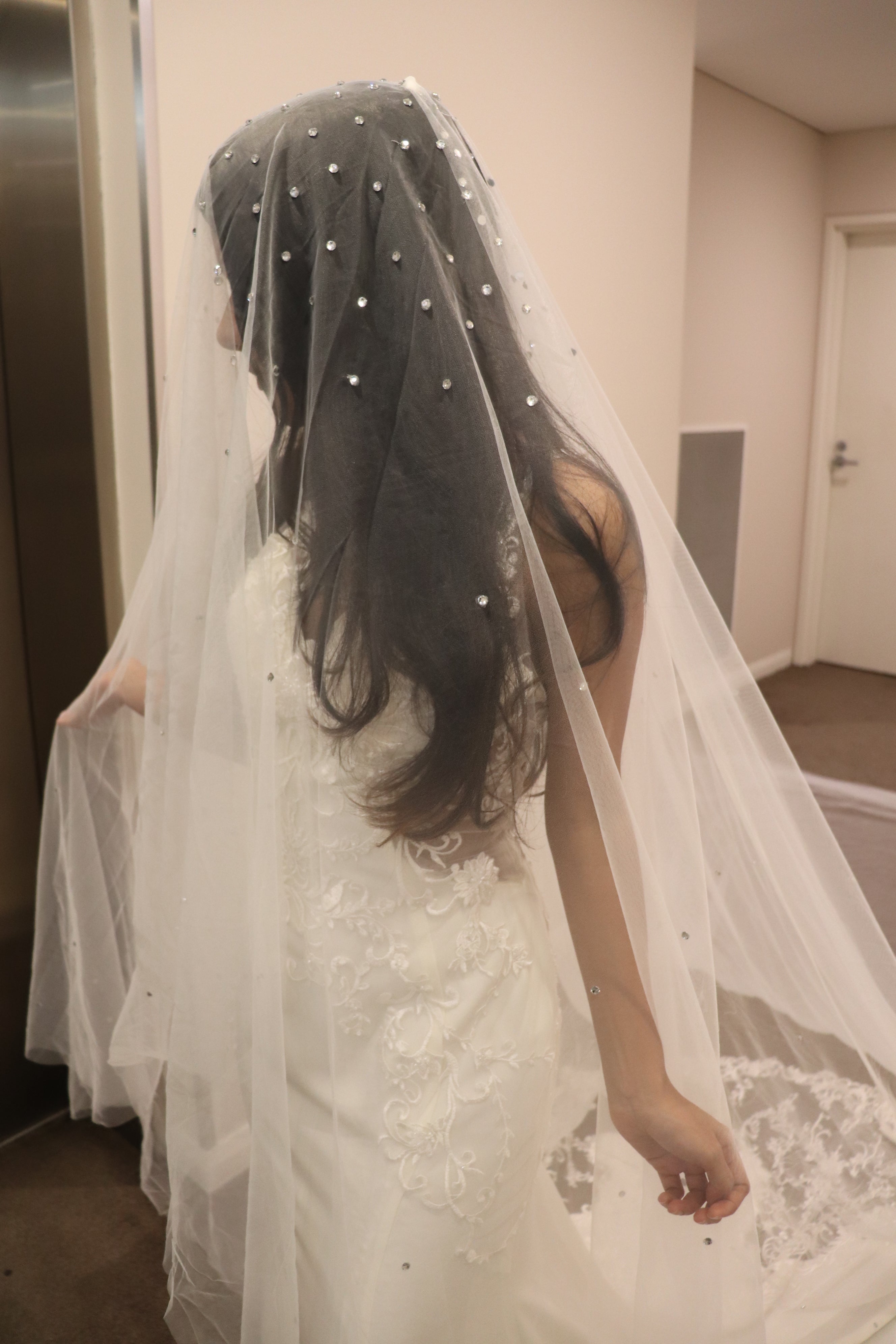 Extra Wide Rhinestone Scatter Cathedral Wedding Veil