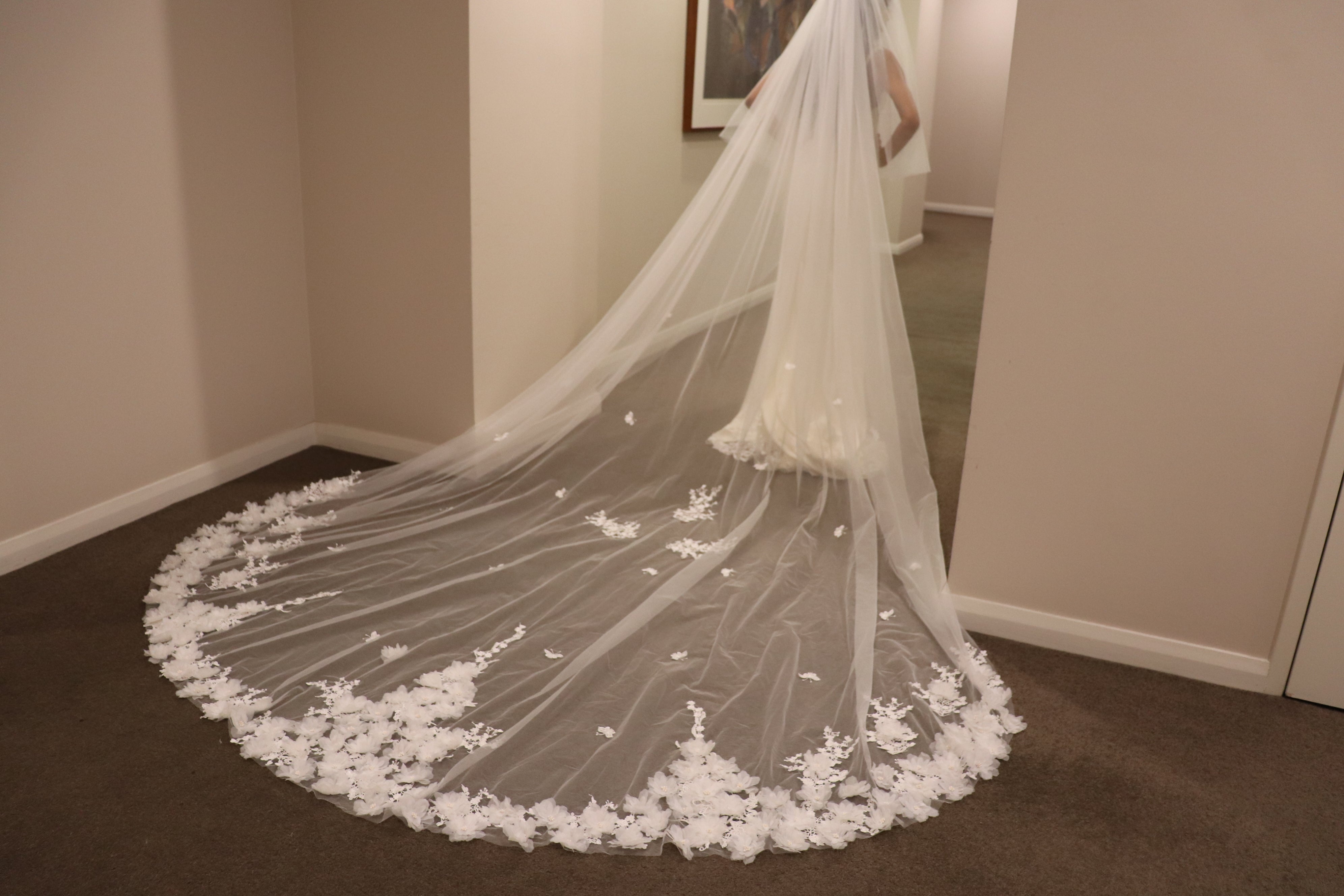LS20/3D Flower Veil/ Wedding Veil/white Veil/ One Tier Flower Veil, Custom  Veil, Cathedral Wedding Veil -  Sweden