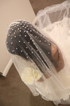 ANDREA Pearl Wedding Veil, Pearl Embellished Drop Cathedral Veil, Crystal Wedding Veil