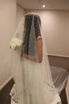 Pearl Wedding Veil, Pearl Embellished Drop Cathedral Veil, Crystal Wedding Veil - ANDREA