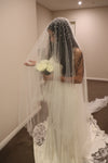 DESIREE - Wedding Veil with Scattered Pearls, Pearl Embellished Drop Cathedral Veil, Ivory/ White Cathedral Wedding Veil, Pearl Wedding Veil, Bridal Veil, Long Wedding Veil