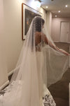 DESIREE - Wedding Veil with Scattered Pearls, Pearl Embellished Drop Cathedral Veil, Ivory/ White Cathedral Wedding Veil, Pearl Wedding Veil, Bridal Veil, Long Wedding Veil