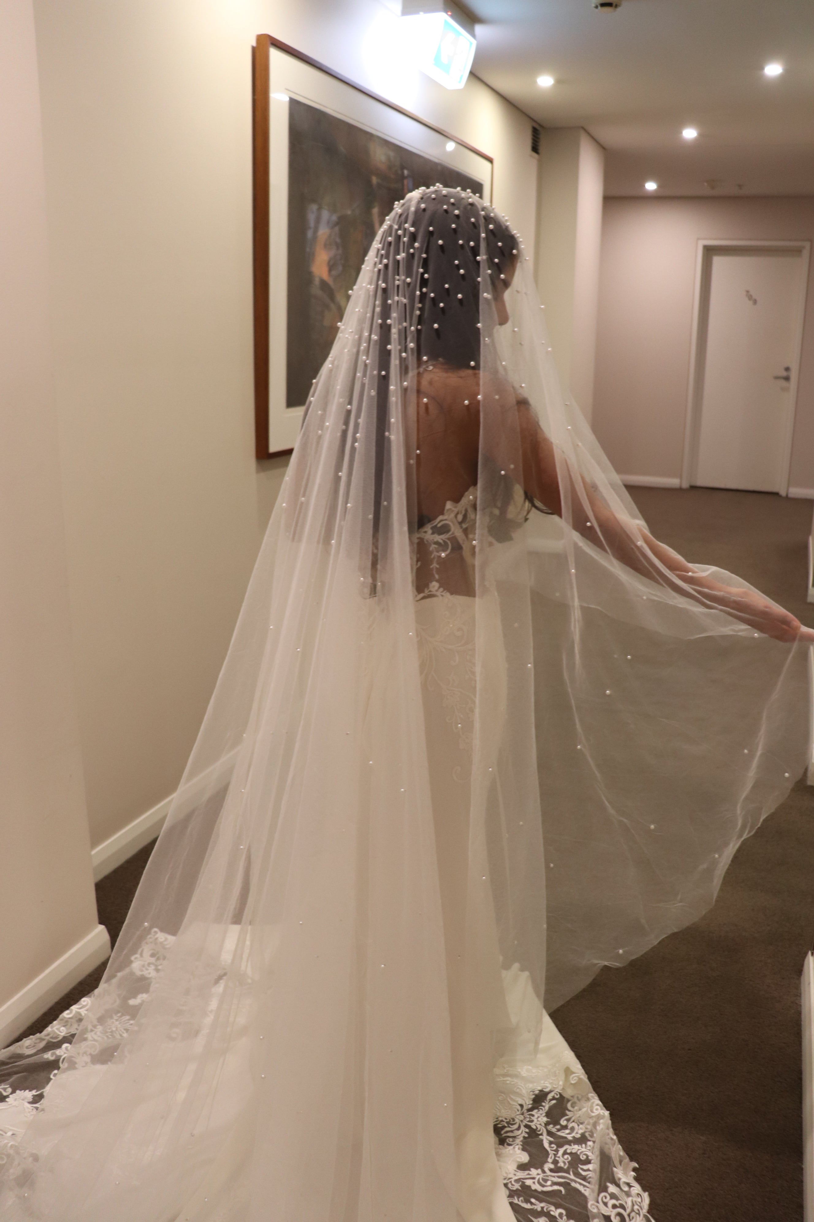 VIVIENNE | Drop Veil with Pearls and Crystals