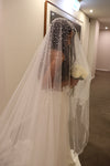 DESIREE - Wedding Veil with Scattered Pearls, Pearl Embellished Drop Cathedral Veil, Ivory/ White Cathedral Wedding Veil, Pearl Wedding Veil, Bridal Veil, Long Wedding Veil