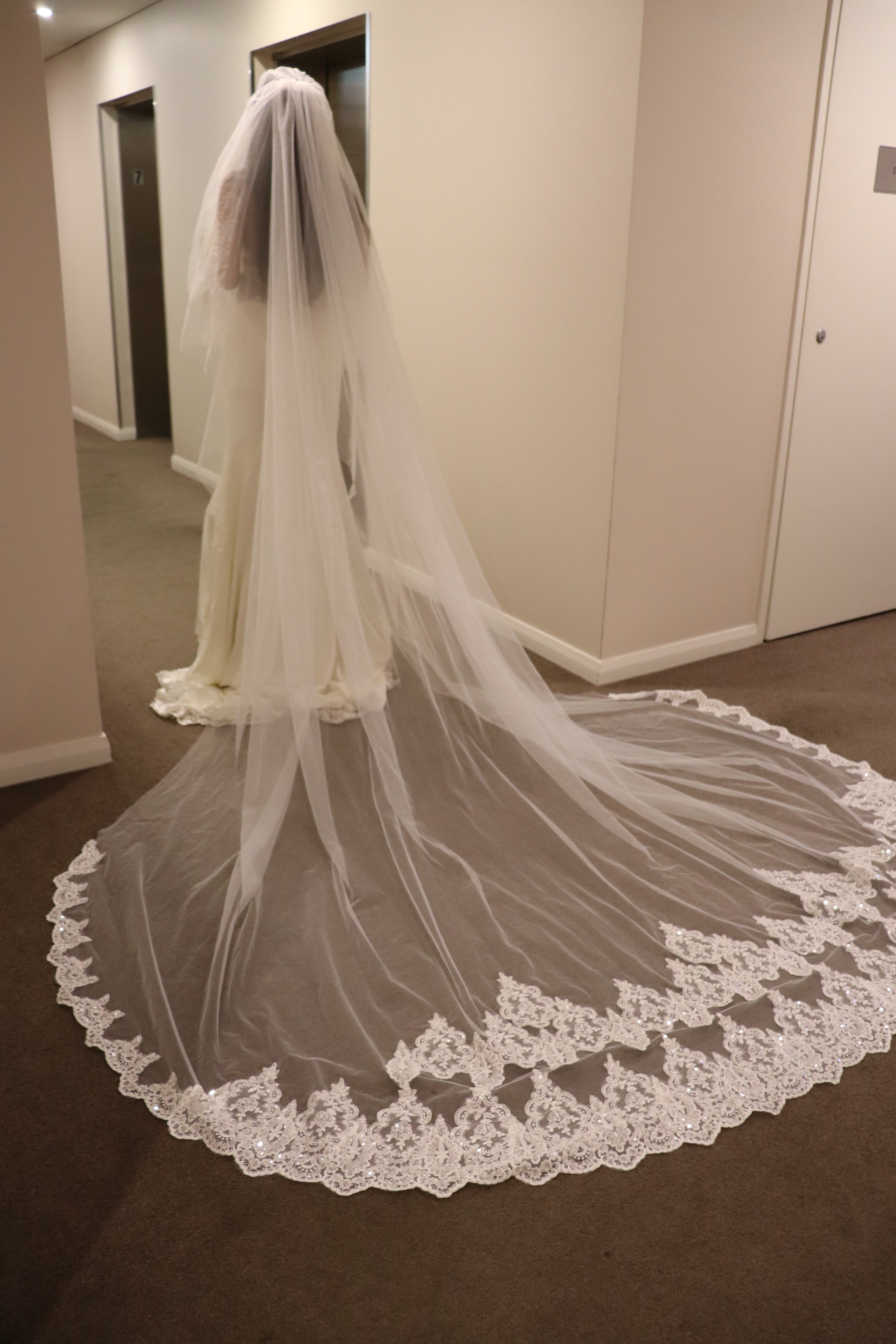 Two tier cathedral Lace Veil, Lace Floral Veil in Cathedral, Lace long Wedding  Veil in Sydney – MWBRIDALSTORE