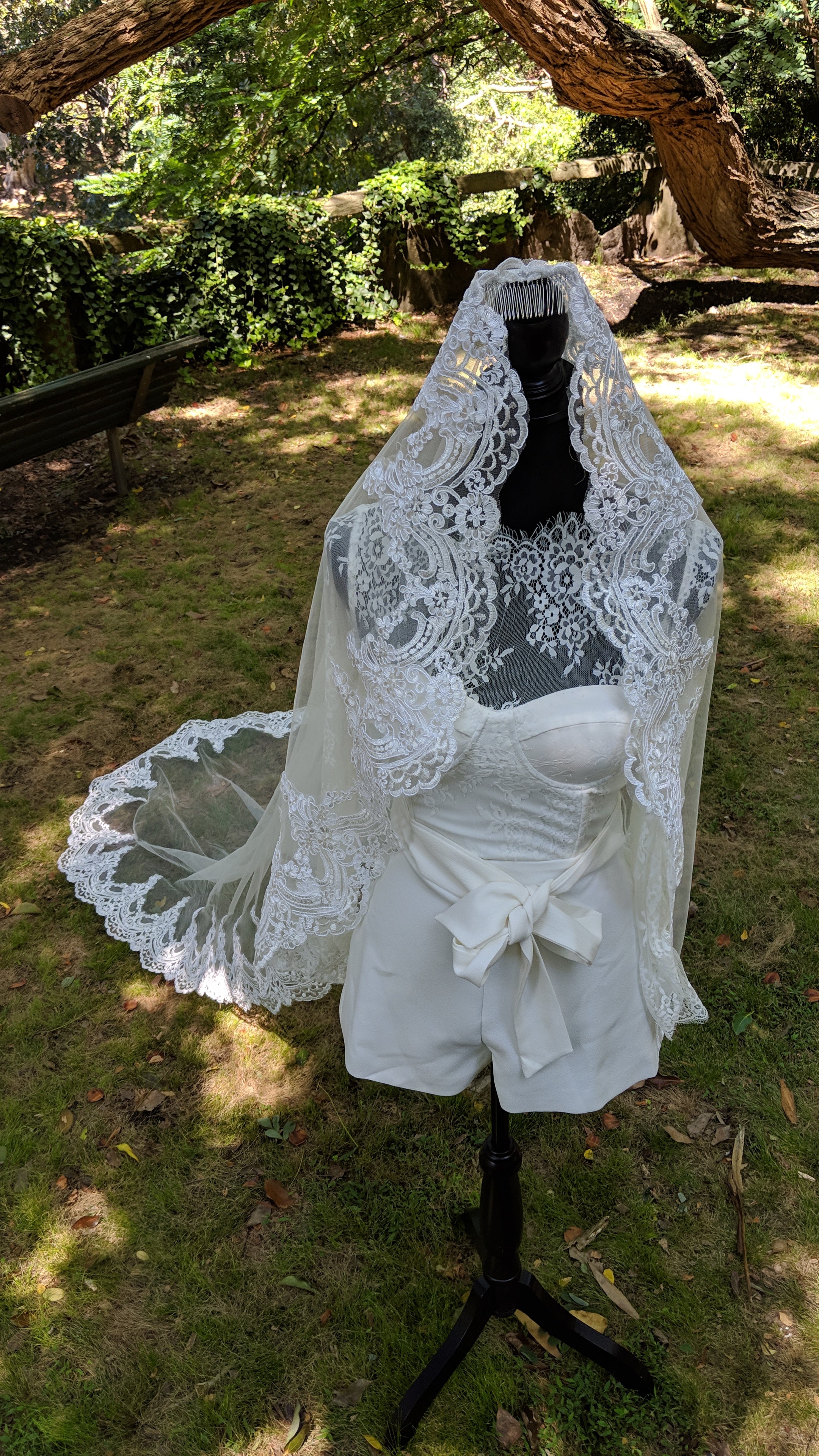 Cathedral Length Lace Mantilla Wedding Veil VG1001 Ivory / No Comb