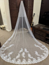 Soft Wedding Veil, Lace Wedding Cathedral Veil, Ivory/ White Lace Cathedral Wedding Veil, Chapel Wedding Veil, Bridal Veil, Long Wedding Veil, White Wedding Veil,  - LIA
