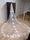 Luxury bridal veil with soft sheer tulle and delicate lace appliqués