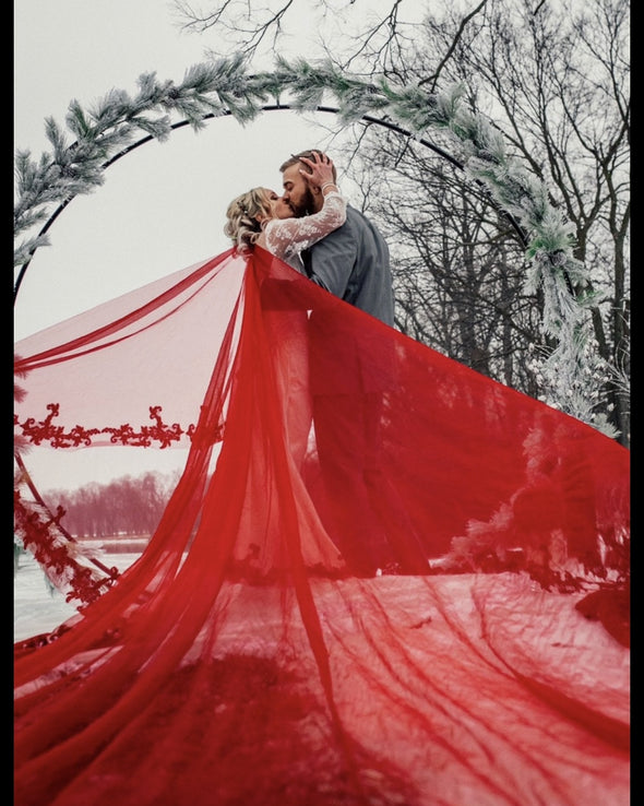 MARIAN - Burgundy Elegance Meets Royal Cathedral Length, Burgundy/Red Lace Wedding Veil , Royal Cathedral Length Wedding Veil, Single Tier Floral Lace Veil